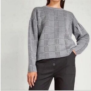 Maje Mission Grid Oversized Jacquard Knit Wool Blend Sweater